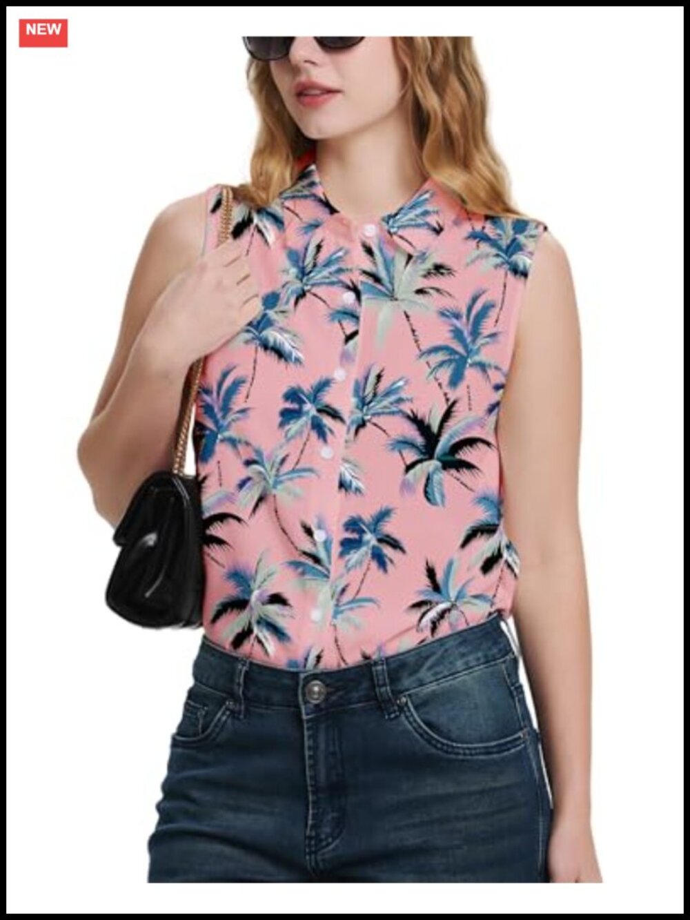 Sleeveless Button Down Blouse V Neck Collared Tank Top Casual
